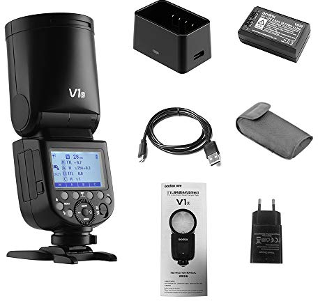 Godox V1S Professional Flash Speedlite Blitzgerät Rundkopf Wireless 2.4G Fresnel Zoom Kompatibel mit Sony a7RII a7R a58 a99 ILCE6000L a7RIII a7R3 a9 a77II a77 a350 Kameras