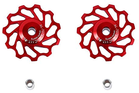 Tosuny Deragliatore Posteriore per Bicicletta, 11T/13T Cuscinetto sigillato Ruota dentata per puleggia deragliatore Posteriore Cuscinetti in Ceramica Vestito per la Maggior Parte(Red 11T)