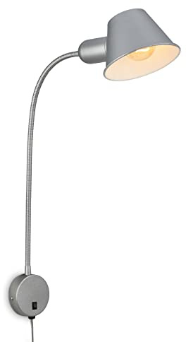 BRILONER - Lámpara de Cama Flexible, Lámpara de Cama Regulable, Interruptor de Palanca, 1x Casquillo E27 Máx. 10 Vatios, Incl. Cable, Cromo Mate, 55 cm