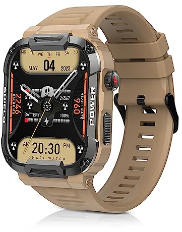 Carneedi Smartwatch Uomo Militare, Chiamata Bluetooth, 110+ Modalità Sport, Cardiofrequenzimetro da Polso, Activity Tracker Sportivi Contapassi Cronometro per Android iOS (Giallo)