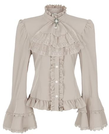 Mingyuezai Victorian Blouse Womens Gothic Pirate Shirt Vintage Long Sleeve Lotus Ruffle Tops (M, 589959YE)