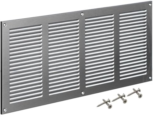 Steinberg14 Griglia di Ventilazione Rettangolare 400x200 mm - Griglie di Aerazione in Metallo Acciaio Inox - Serranda di Scarico dell'aria con Zanzariera - Bocchetta Interna a Parete e a Soffitto