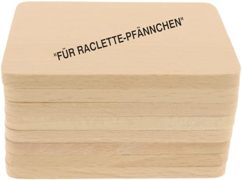 teemando® 8 X Raclette Untersetzer aus Holz mit Aufdruck, 10 cm, dekorativer Untersetzer für Gläser und Raclette-Pfännchen