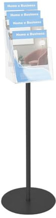 Danieli - Porta Depliant da Terra in Acrilico Trasparente A4 con 4 tasche, per Riviste e Brochure. Porta Volantini Resistente da Utilizzare come Espositore per Ufficio e Negozi. (Alluminio Nero)