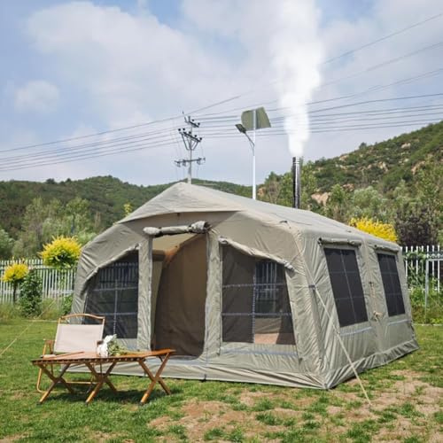 TentHome Tienda de Campaña 4-6 Personas Hinchable 2 Habitaciones, Tienda de Campaña Grande Familiar Montaje Rapido Inflable, Tienda Glamping Lujo Cocina Camping 4 Estaciones, Altas (Verde Claro)
