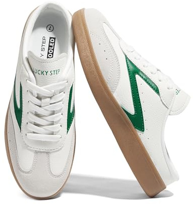 LUCKY STEP Mule Donna Senza Tacco, Sneakers Comode da Slip-On, Stile retrò e Casual per l'inverno (Bianco/Verde, 8.5US-39EU-6UK)