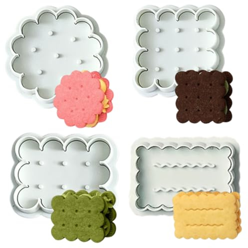 Cookie Stamps Set, 4 Pcs Cookie Press Mold, 3D Classic Cookie Cutter with Plunger Stamp, 4 Styles Funny Cookie Biscuit Molds for Treats DIY Baking, Cake, Pastry (Style C)