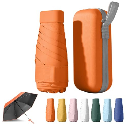 FESDMOH Ombrello Pieghevole, Ombrello pioggia, Ombrello Piccolo da Borsa, Ombrelli da Tasca, Ombrelli Ultraleggero Portatile, UPF>50+, da Sole/Pioggia (Arancione)