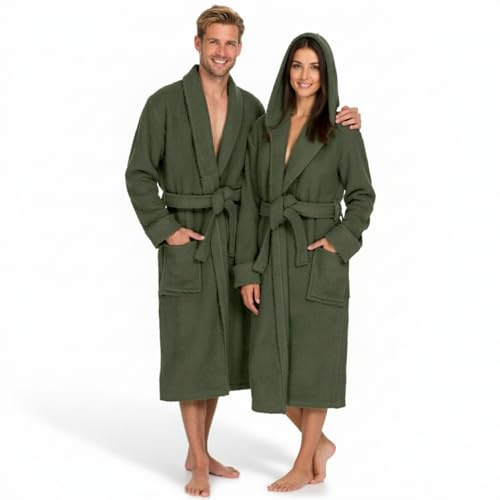 BOSKIMO Peignoir de bain unisexe à capuche 100 % coton OEKO-TEX - Peignoir pour homme et femme - Bouclette américaine 420 g/m² - Doux et très absorbant