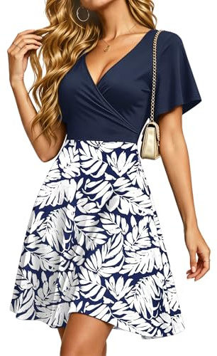 PLMOKEN Vestido Cruzado de Verano para Mujer con Mangas con Volantes