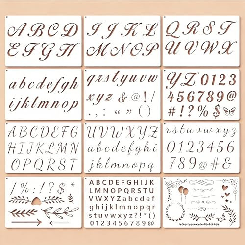SLIAXINT 12 PCS Stencil Lettere e Numeri stencil alfabeto grande 21 x 14 cm con lettere da 1,5-15 cm stencil riutilizzabili in PET per disegno pittura fai da te e decorazione bricolage creativo