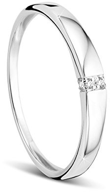 Orovi Damenring Gold - Verlobungsringe aus Weißgold - Gelbgold 9 KT 375 mit Diamanten, feiner Schmuck mit 4 Diamanten - Ring Gold und Diamant Größe 48-58, Weißgold, Diamant