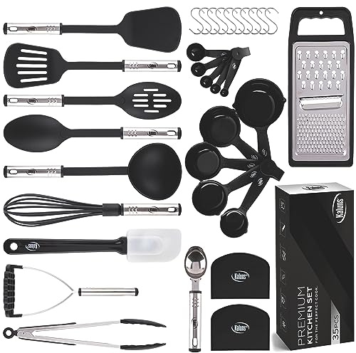 Kitchen Utensils Set 35 PCS Cooking Utensils Set, Nonstick and Heat Resistant Nylon Stainless Steel Silicone Spatula Set - Kitchen Gadgets Home Essentials Kitchen Accessories, Apartment Must Haves