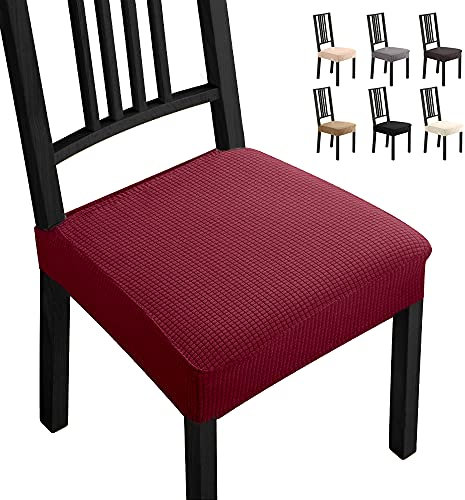 Funda de Silla de 6 Piezas, Funda de Comedor para un Ajuste Universal, Cubierta de Elastano Fundas de Silla extraíble Muy fácil de Limpiar y Duradera (Paquete de 6, Vino Tinto)-B