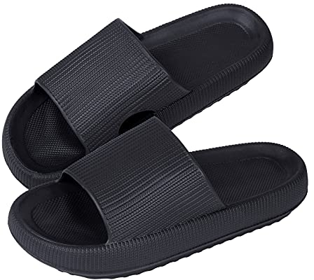 MoneRffi Badelatschen Damen Badeschuhe Herren-Badeschlappen Hausschuhe Damen, Cozislides Airfoot Wolken Wolkenschuhe Rutschfeste Pantoletten, Cozy Slides Schlappen(schwarz,38/39 EU)