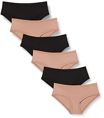 Amazon Essentials Lot de 6 sous-vêtements en Microfibre pour Femme (Hipster et String, Grande Taille) - Noir/Perle poudré - Taille 42