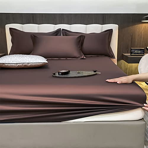 Yudeyu 140 Garntechnologie Langstapeliger Baumwollstoff Spannbettuch Satin-Textur Matratzenschoner Tagesdecke spannbettlaken (Farbe : Braun, Größe : 70x140cm+28cm)
