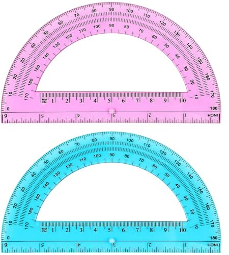 Zonon 2 Pcs 6 Inch Plastic Protractor Math Protractors 180 Degrees Angle Measurement, Translucent for Geometry Classroom Kid Student School Office Supplies(Pink, Blue)