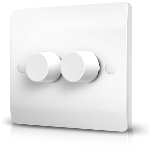 Ledvia LED Dimmer Switch, Trailing Edge Double Dimmer Light Switch for Dimmable LED/Halogen Lights, Rotary Push On/Off, 2 Gang 1 Way/2 Way, 3-150 Watts, White