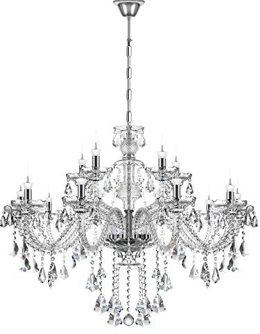 TRY-YEAN Lampadario Trasparente a 15 Braccia Lampadario in Cristallo Vintage Sospensione Classico in K9 Cristalli Gocce con Catena Regolabile per Camera da Letto, Soggiorno, Corridoio, Ingresso E14