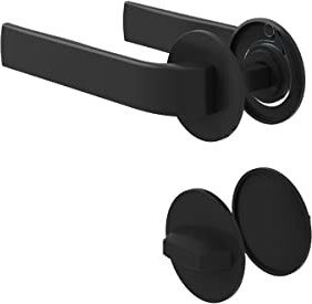 MS Beschläge Drückergarnitur Schwarz matte runde Rosettengarnitur Türdrücker festdrehbar gelagert moderner hochwertiger Türbeschlag Türklinke Metallunterkonstruktion (WC DIN Norm)