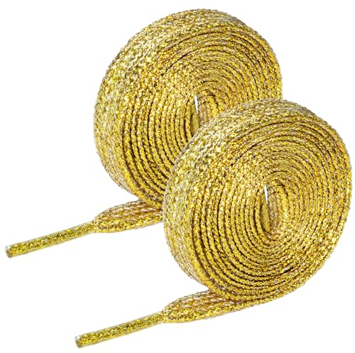 flintronic 1 par/2 par glitterskosnören, glänsande platta skosnören, glittrande 1,2 m x 10 mm/1,4 m x 10 mm kängskosnören ersättning för sneakers tygskor, repsnören passar barn vuxna – silver/guld, 2
