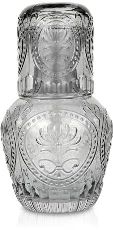 Curator Home Vintage Comodino Acqua Caraffa e Vetro Set – Capacità 750 ml – Elegante brocca in vetro per acqua, succo o vino – Elegante decorazione per la casa per cucina o sala da pranzo