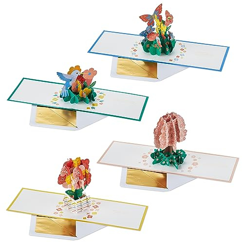 Hallmark Signature Paper Wonder Pop Up Cards for Thinking of You, Just Because (4 Cards: Hummingbird, Flowers, Tree, Butterflies)