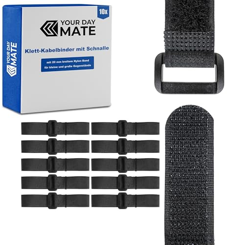 Bridas de Cinta de gancho y bucle con hebilla, 10 unidades, 60 cm de longitud, en negro, cable de nylon, hebilla Cinta, organizador de cables recerrable, bridas para cables Cierre