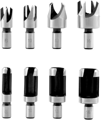QWORK® 8 piezas cortador de tapones de madera, brocas madera, acero al carbono, 6/10/13/16mm