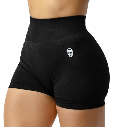 Gymreapers Seamless Shorts Infinity High Waist Biker Workout Scrunch Shorts for Women Athletic Gym Running Pilates Yoga Sport Short (Black Marl)