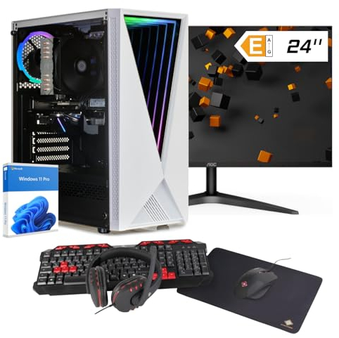 dcl24 Gaming PC Set komplett AMD Ryzen 5 5600G, AMD Radeon Grafik Vega - 1000GB SSD, 16GB DDR4, Gamer PC mit 6x3.9 GHz, WLAN, 24 Monitor, Maus, Tastatur, Headset, Windows 11 Pro [19124]