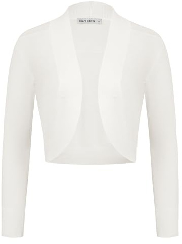 GRACE KARIN Donna Bolero Cardigan Coprispalle Cardigan con Maniche Lunghe Casual Bianco 2XL