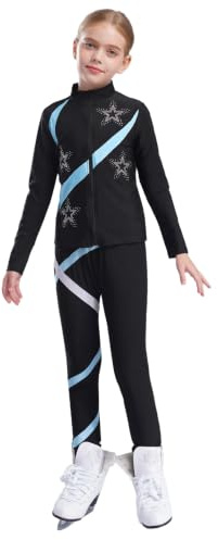 Manyakai Ensemble de Sport Enfant Fille Veste de Patinage Artistique et Pantalons Patinage Sur Glace Gymnastique 5-16 Ans