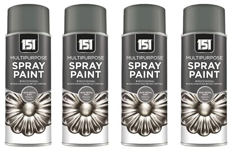 PEBBLE HUG 151 Multipurpose G-U-N Metal Grey Spray Paint, Rust-Resistant, Including Metal, Wood, Plastic, Durability, Ideal For Both Indoor And Outdoor Projects, 400ml, (4 Pcs)