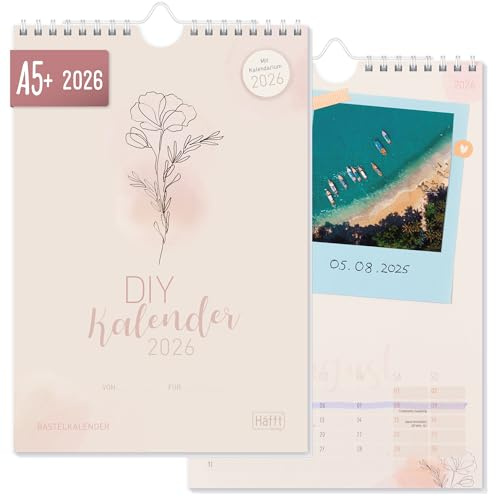 Häfft® Bastelkalender 2026 A5+ Dainty Flower Fotokalender 2026, DIY-Kalender, Kreativ-Kalender, Geburtstagskalender zum selber gestalten 2026 - nachhaltig & klimafreundlich