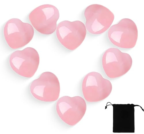 COYUN 10 Pcs Quarzo Rosa, Quarzo Rosa Cuore, Cristallo Rosa Naturale Amore a Forma di Cuore, Pietra a Forma di Cuore Rosa Cristallo, Pietra di Palma per Meditazione Fai da Te Artigianato e Decorazione