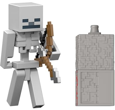 Mattel Minecraft Esqueleto, Figura de acción con Accesorio y Redstone de construcción, Conjunto a Escala de 8,25cm Coleccionable, Inspirada en el Videojuego, JJR93