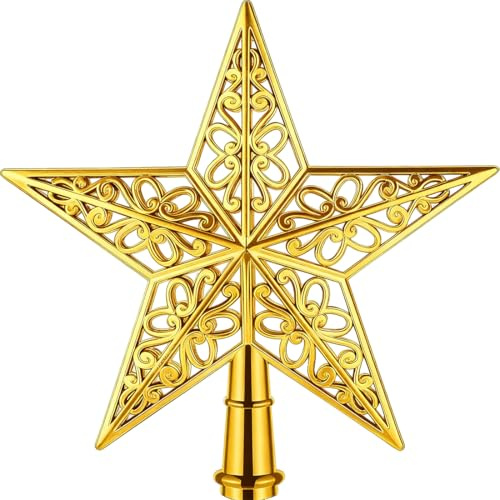 Étoile de sapin de Noël - 20 cm - Pointe de sapin de Noël scintillante en plastique - Légère et creuse - En forme d'étoile - Décoration de fête parfaite pour festival, fête, décoration de Noël (doré)