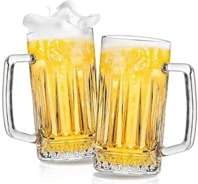 JUMRHFAN Set di 2 bicchieri da birra in cristallo da 680 ml con manico, grandi brocche di birra in vetro per freezer, regali per uomini, papà, festa del papà