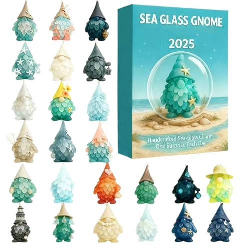 Calendario de gnomos de de mar, calendario de cuenta regresiva de 24 días de Navidad con de acrílico 2D, colgante de gnomos para actividades divertidas familiares, adolescentes