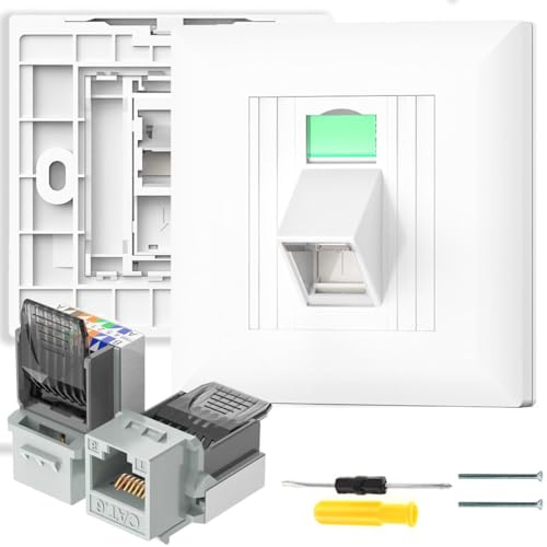 Acmerota 2Pcs RJ45 Socket Cat6 Ethernet Wall Socket RJ45 Socket Faceplate Wall Plate Single Angled Port Faceplate CAT6 Gigabit Network Plate, with Tool Free Keystone Jack Modular