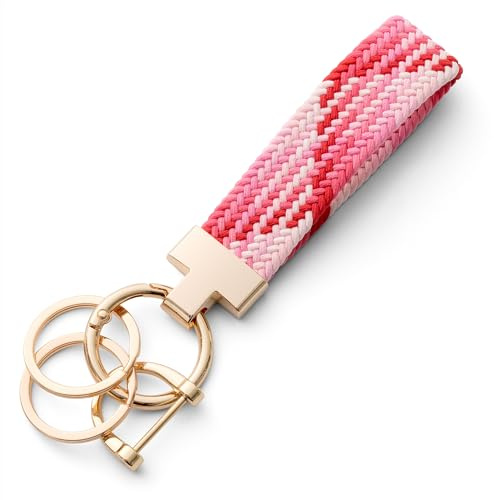 CHUQING Porte-clés de voiture en macramé - Court - Élastique - En tissu - Cadeau - Style bohème - Pour femmes et filles