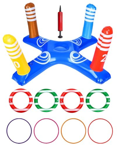 Giochi Gonfiabili per Piscina, 10 Pezzi Giocattoli Gonfiabile Piscinas Adulti con Croce Giocattoli Piscina Gonfiabile Anelli da Lancio, Giochi Gonfiabili Piscinas, Gioco di Lancio ad Anelli per Adulti