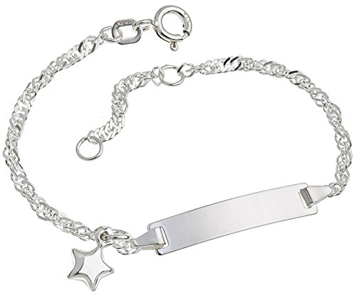 Silberketten Store Baby- & Kinder ID Armband Singapur mit Stern-Anhänger inkl. Gravur & Geschenksäckchen I aus 925 Silber I nickelfrei für Allergiker geeignet I 10 Schriftarten I 16 cm