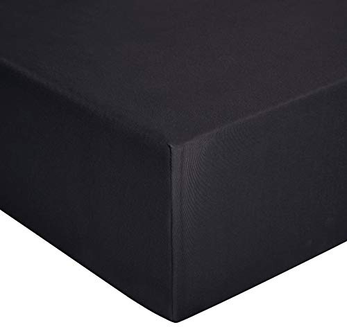 Amazon Basics Jersey Fitted Sheet, Black - 180 x 200 cm, Super King