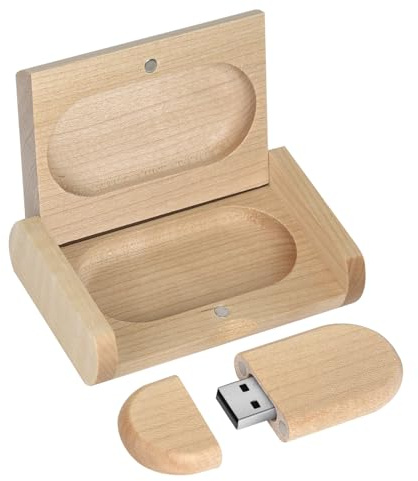 Nyhet USB 2.0 USB-minne i trä, datalagring, minnessticka USB-sticka med trälåda (16 GB, ellips trä)