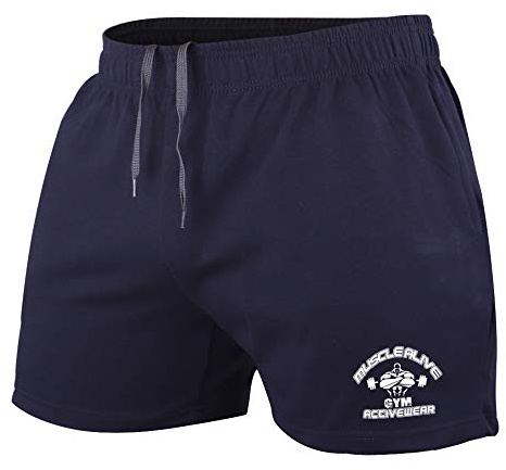 Hommes La Musculation Gym Faire des Exercices Short Terry Cotton,Bleu Fonce,M