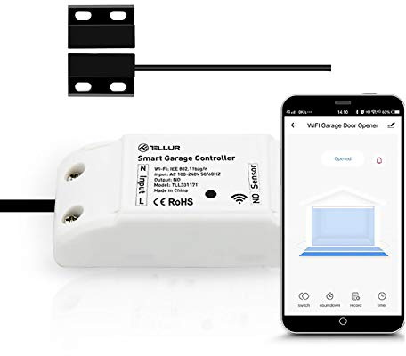 TELLUR SMART WLAN Garagentor-Steuerungskit, Garagentoroeffner Alexa über App steuerbar, kompatibel mit Alexa & Google Home, kein Hub erforderlich