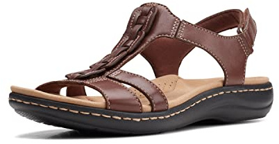 Clarks Women's Laurieann Kay Flat Sandal, Tan Leather, 8